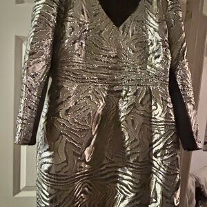 Eloquii Shimmering Silver Long Sleeve Dress